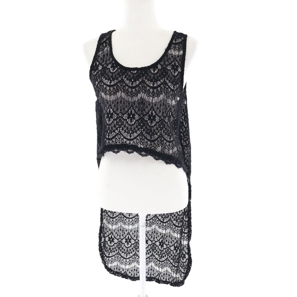 Charlotte Russe Sheer Crochet Hi-Lo Tank Top‎ Womens M Black Goth Alt Whimsigoth